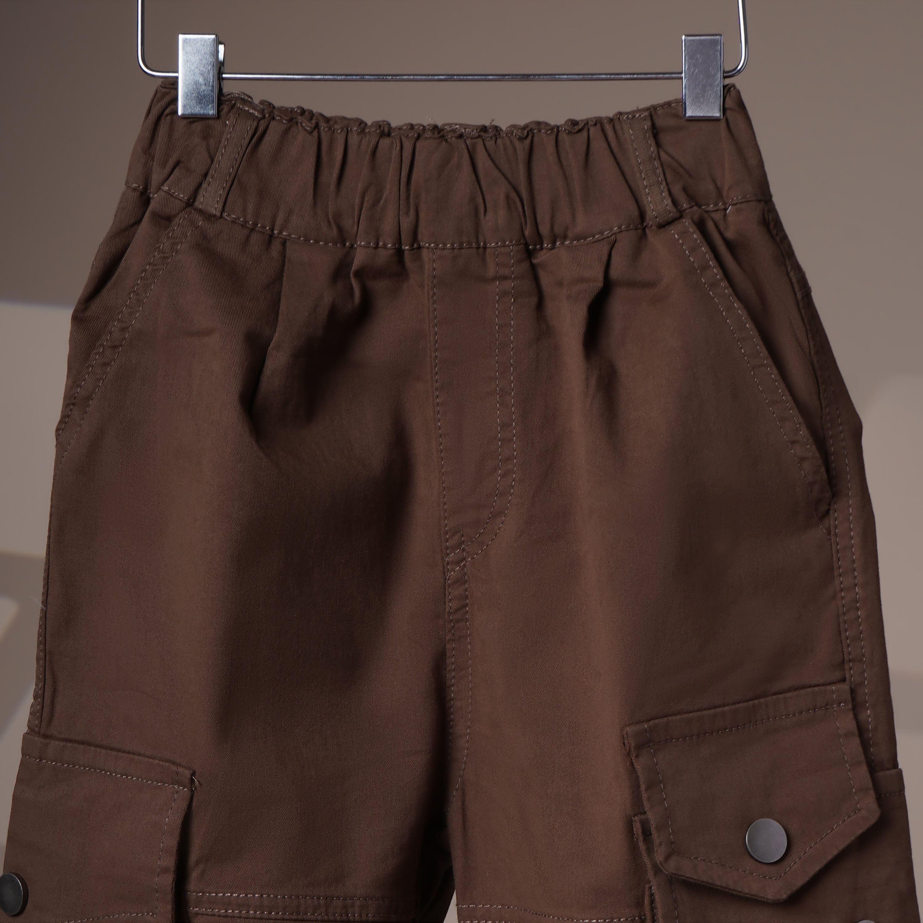 Mom N Genie Kid's Casual Brown Cargo Pants with Elastic Cuffs