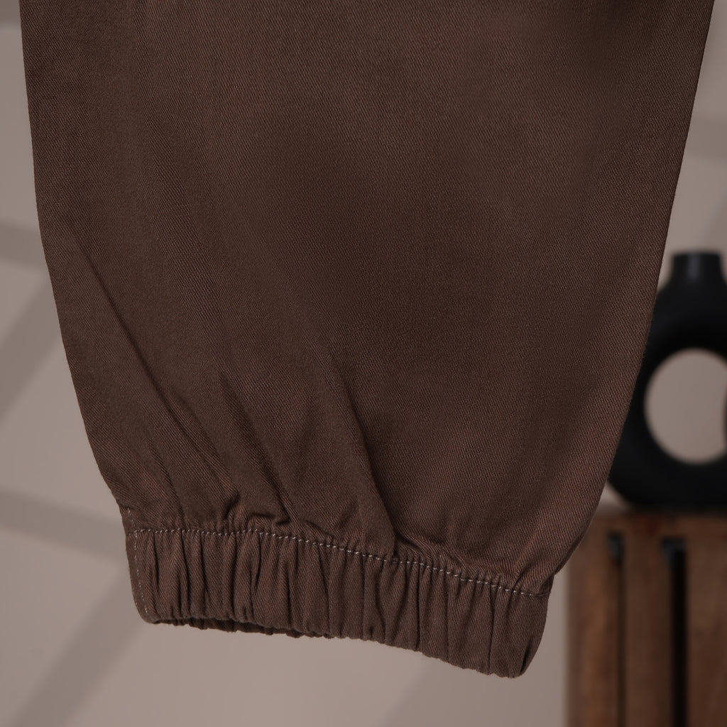 Mom N Genie Kid's Casual Brown Cargo Pants with Elastic Cuffs