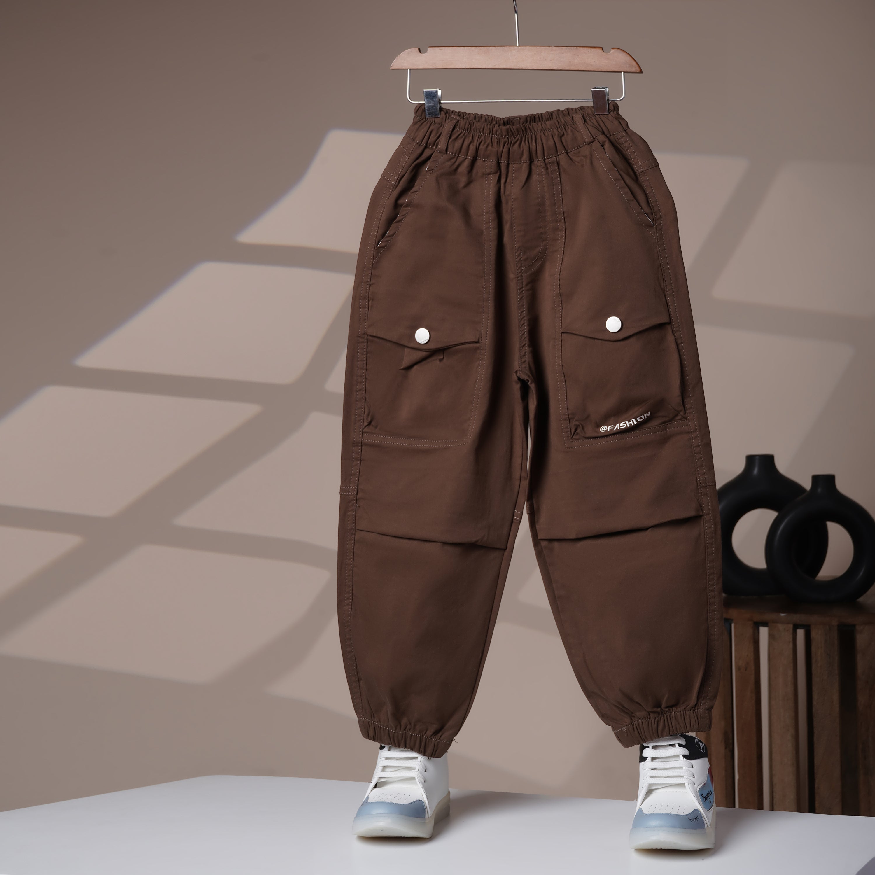 Mom N Genie Boys Jogger Trousers with Elastic Waist & Utility Pockets