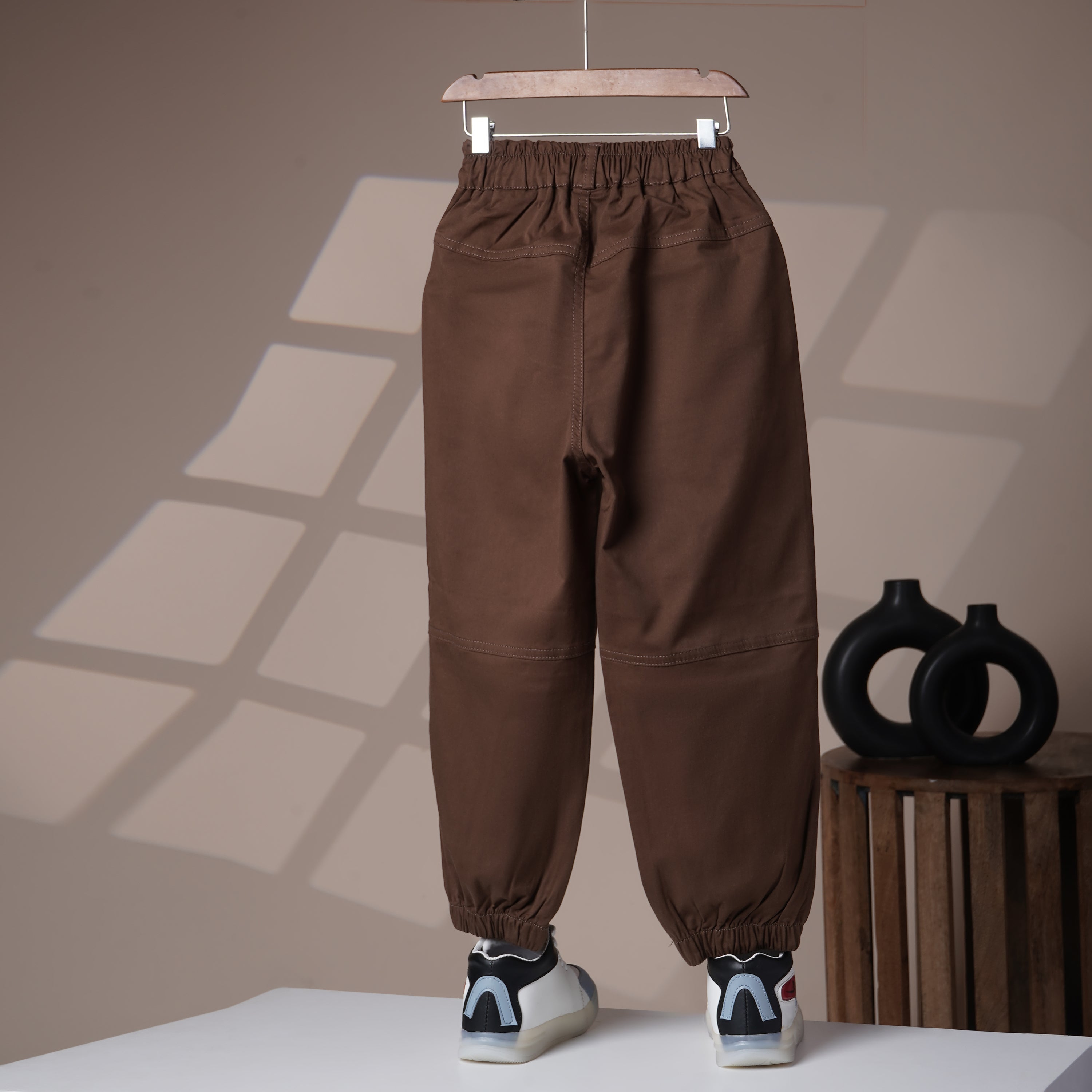 Mom N Genie Boys Jogger Trousers with Elastic Waist & Utility Pockets