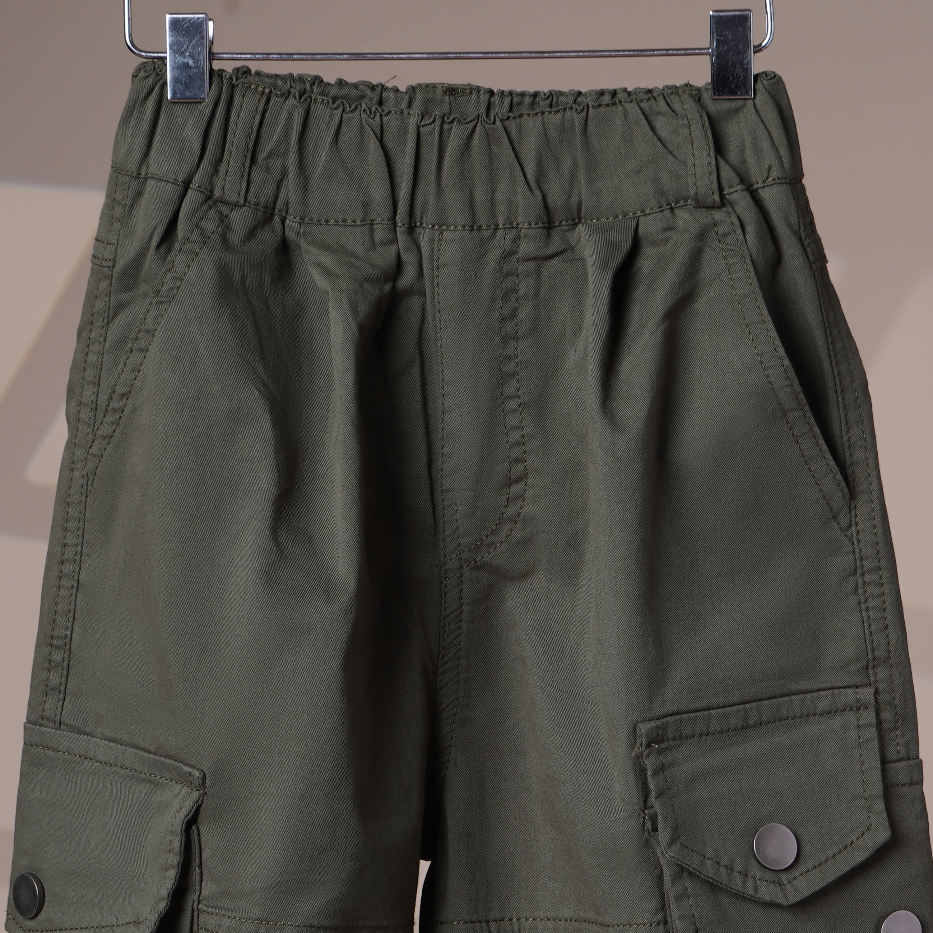 Mom N Genie Kid's Casual Green Cargo Pants with Elastic Cuffs