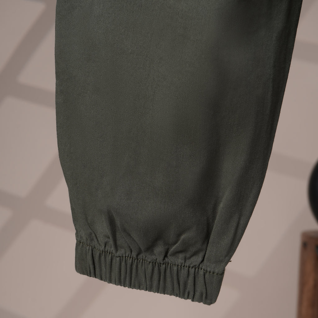 Mom N Genie Kid's Casual Green Cargo Pants with Elastic Cuffs