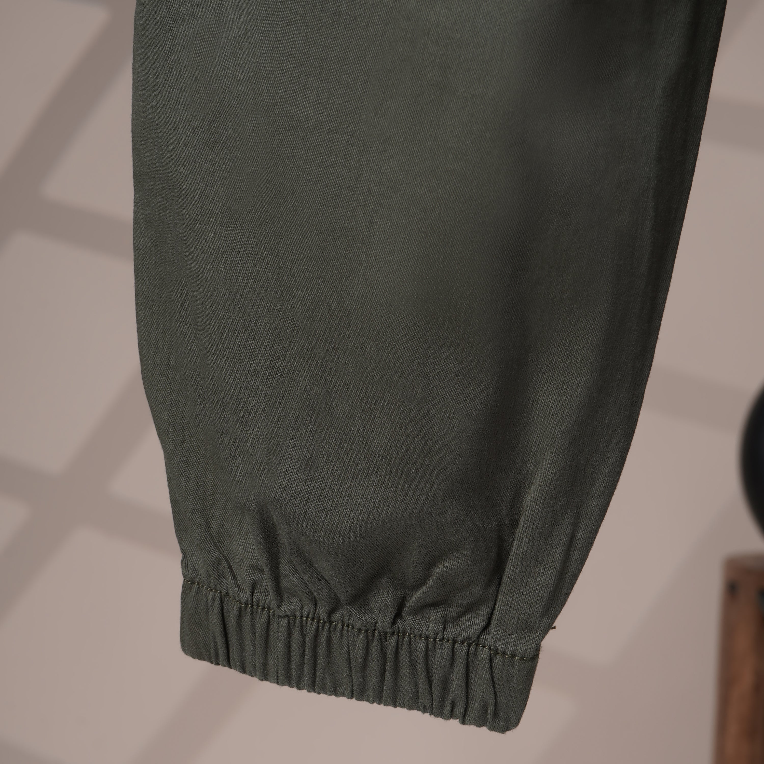 Mom N Genie Kid's Casual Green Cargo Pants with Elastic Cuffs