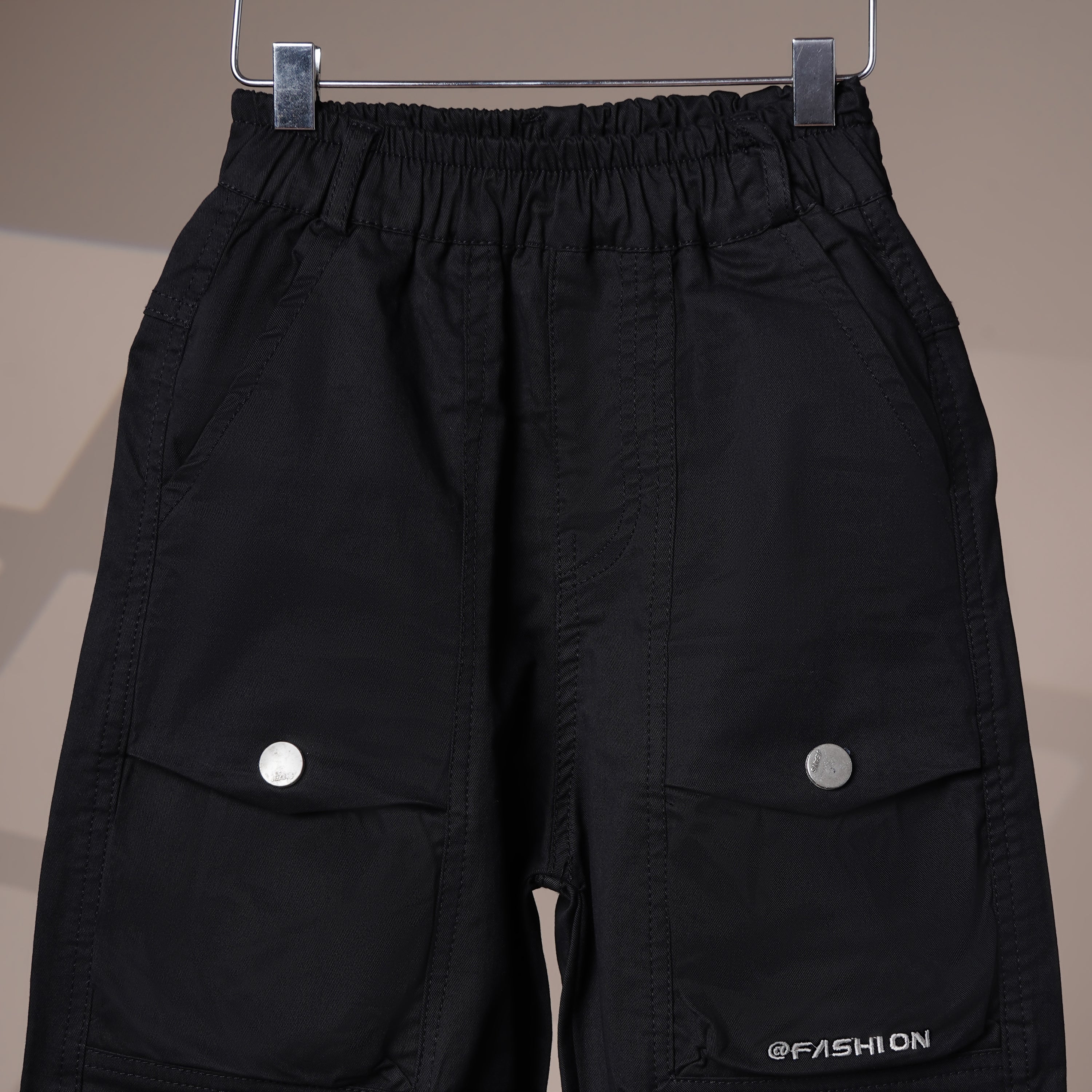 Mom N Genie Boys Black Stylish Streetwear Trousers with Elastic Waist