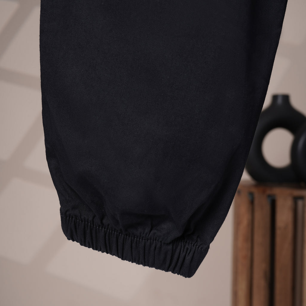 Mom N Genie Kid's Casual Black Cargo Pants with Elastic Cuffs