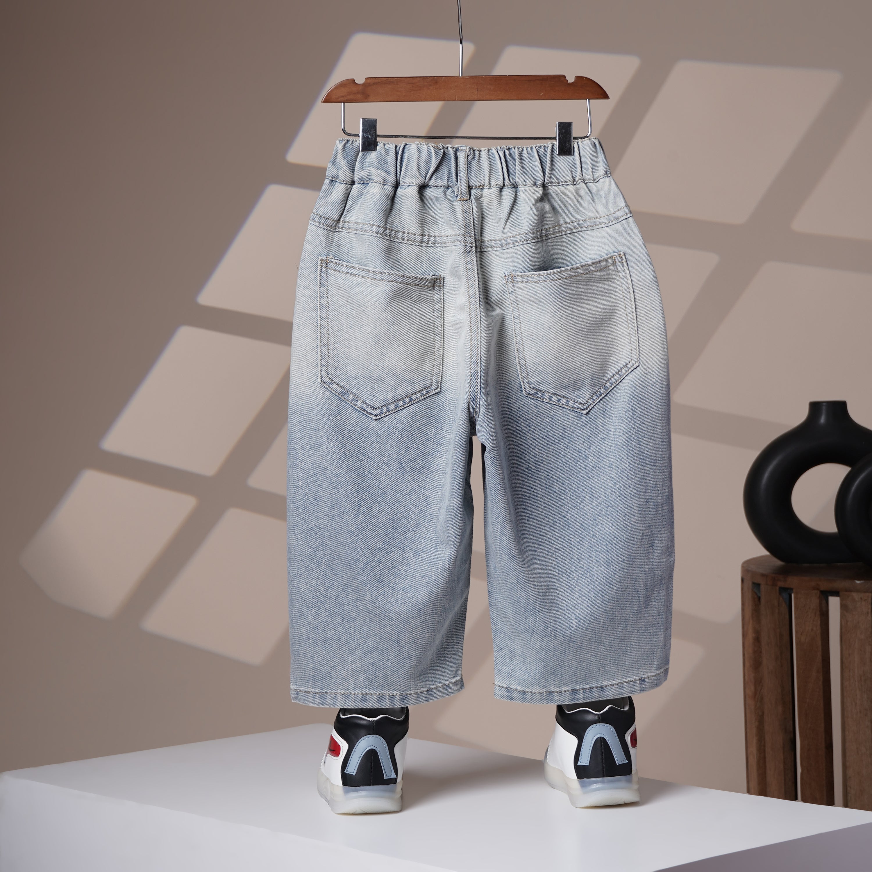 Mom N Genie Light Wash Denim Jeans with Abstract Math-Inspired Print