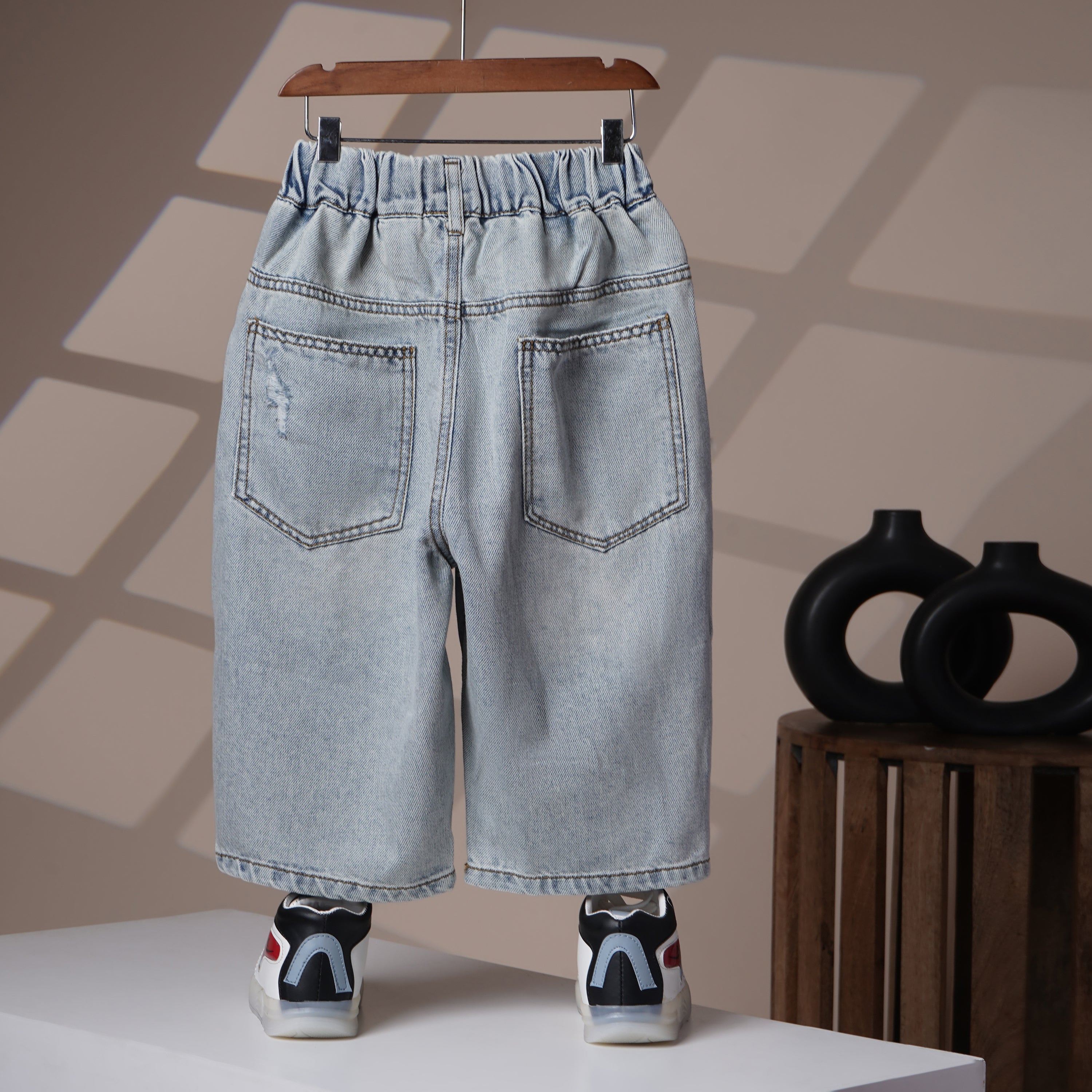 Mom N Genie Kids Light Blue Distressed Denim Jeans with Star Patch Design