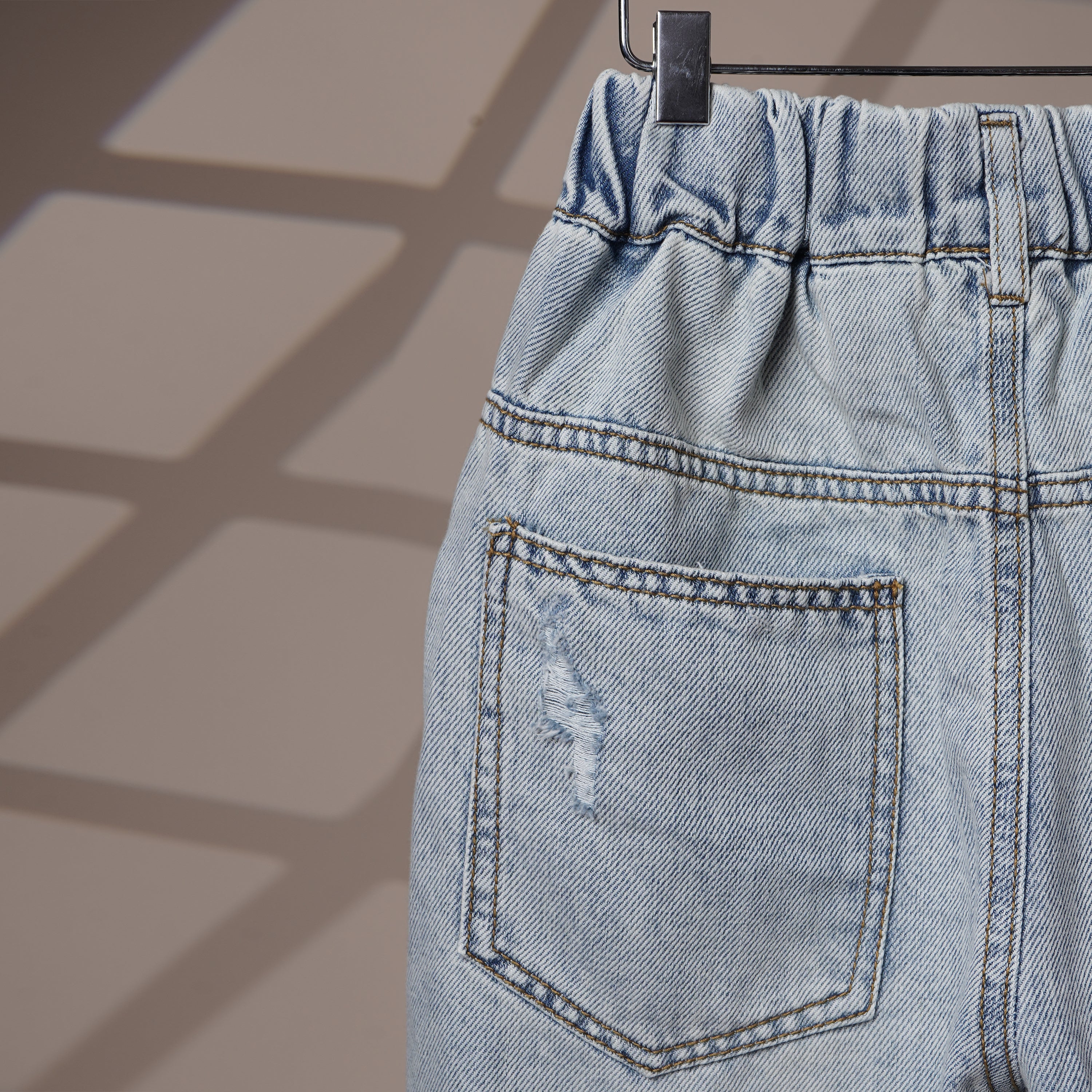 Mom N Genie Kids Light Blue Distressed Denim Jeans with Star Patch Design