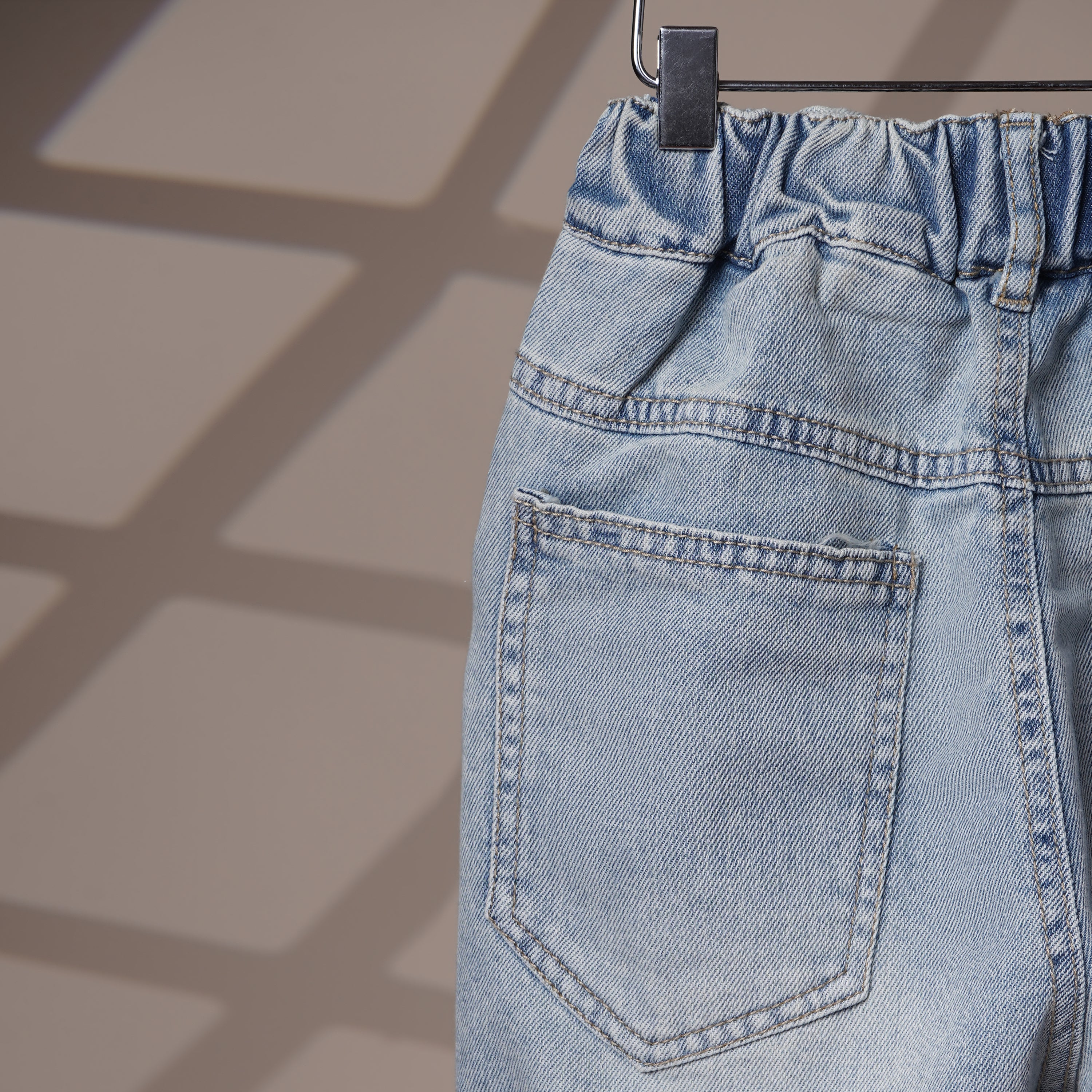 Mom N Genie Light Blue Distressed Denim Jeans with Graffiti Print & Elastic Waistband