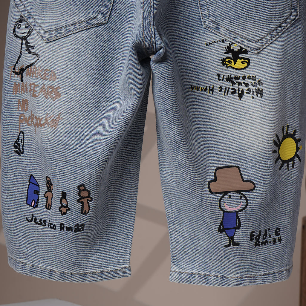 Mom N Genie Artistic Kids' Graphic Denim Shorts