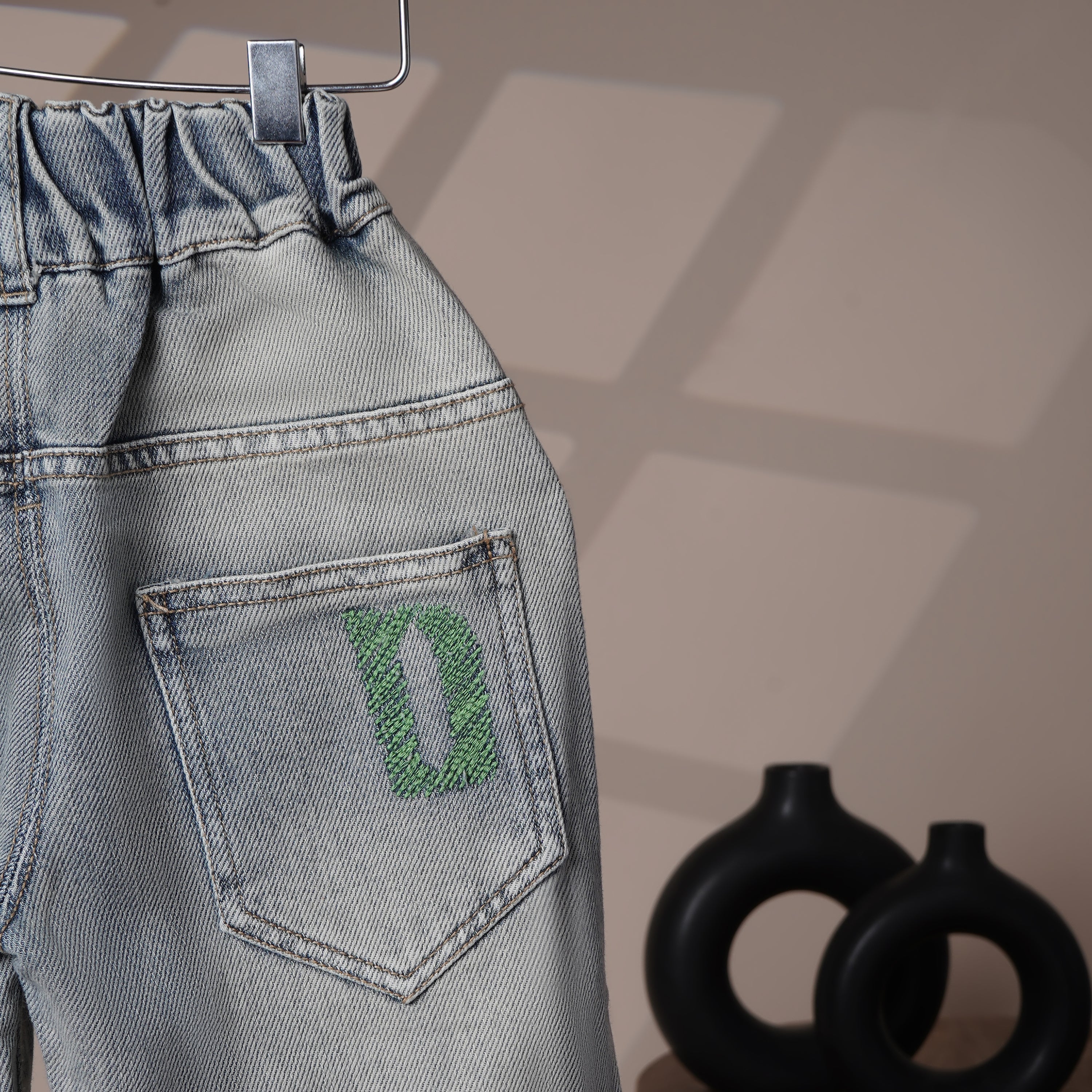 Mom N Genie Trendy Boys Denim Trousers with Stylish Embroidery