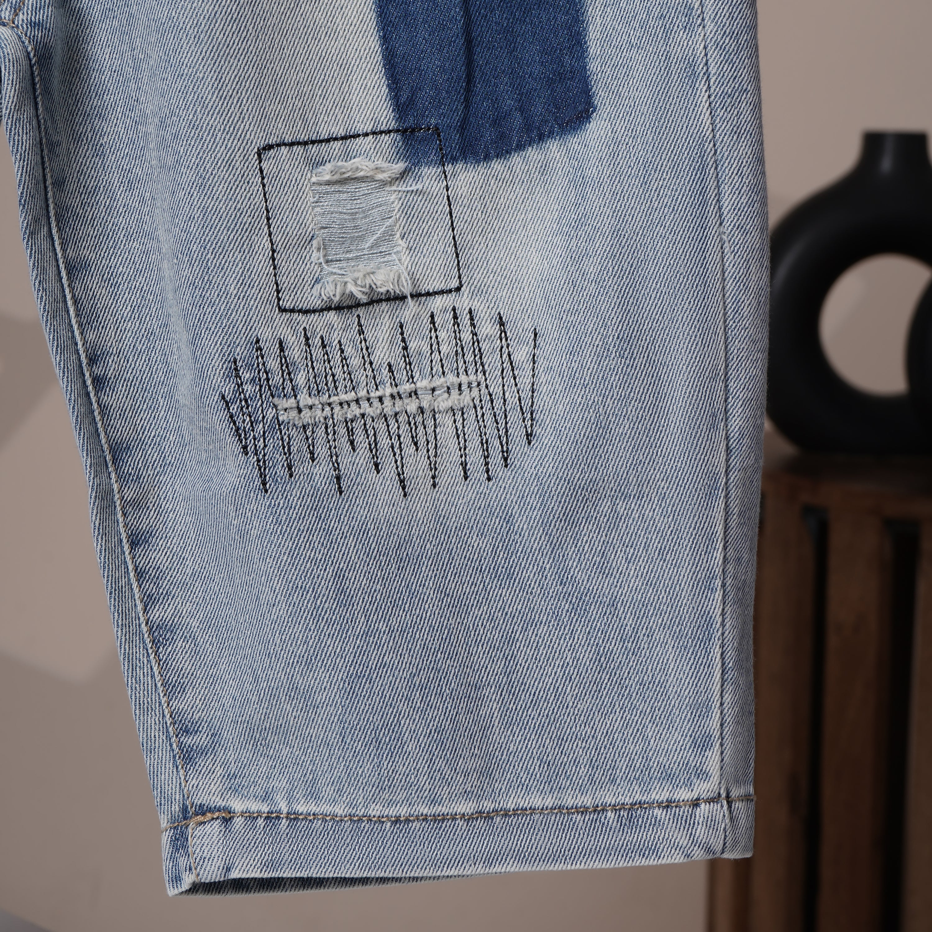 Mom N Genie Boy's Light Blue Patchwork Denim Jeans