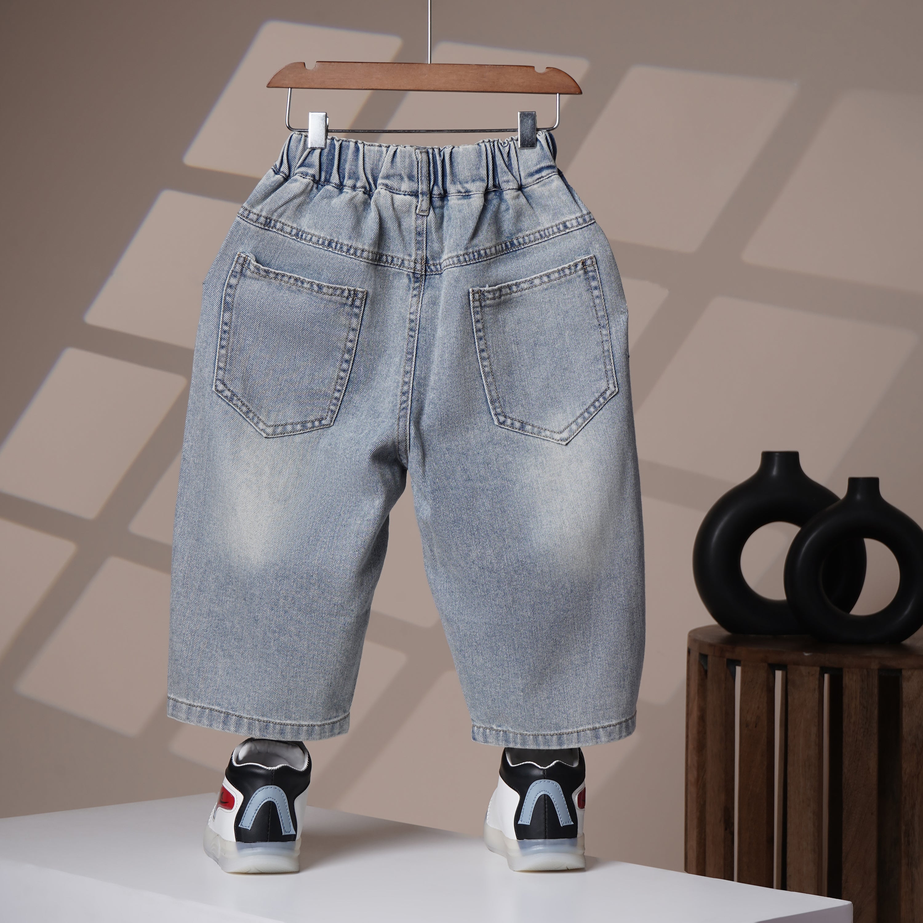 Mom N Genie Boy's Light Blue Patchwork Denim Jeans