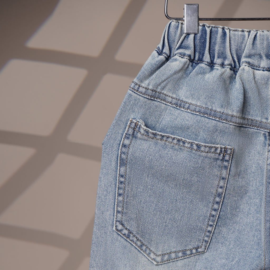 Mom N Genie Boy's Light Blue Patchwork Denim Jeans