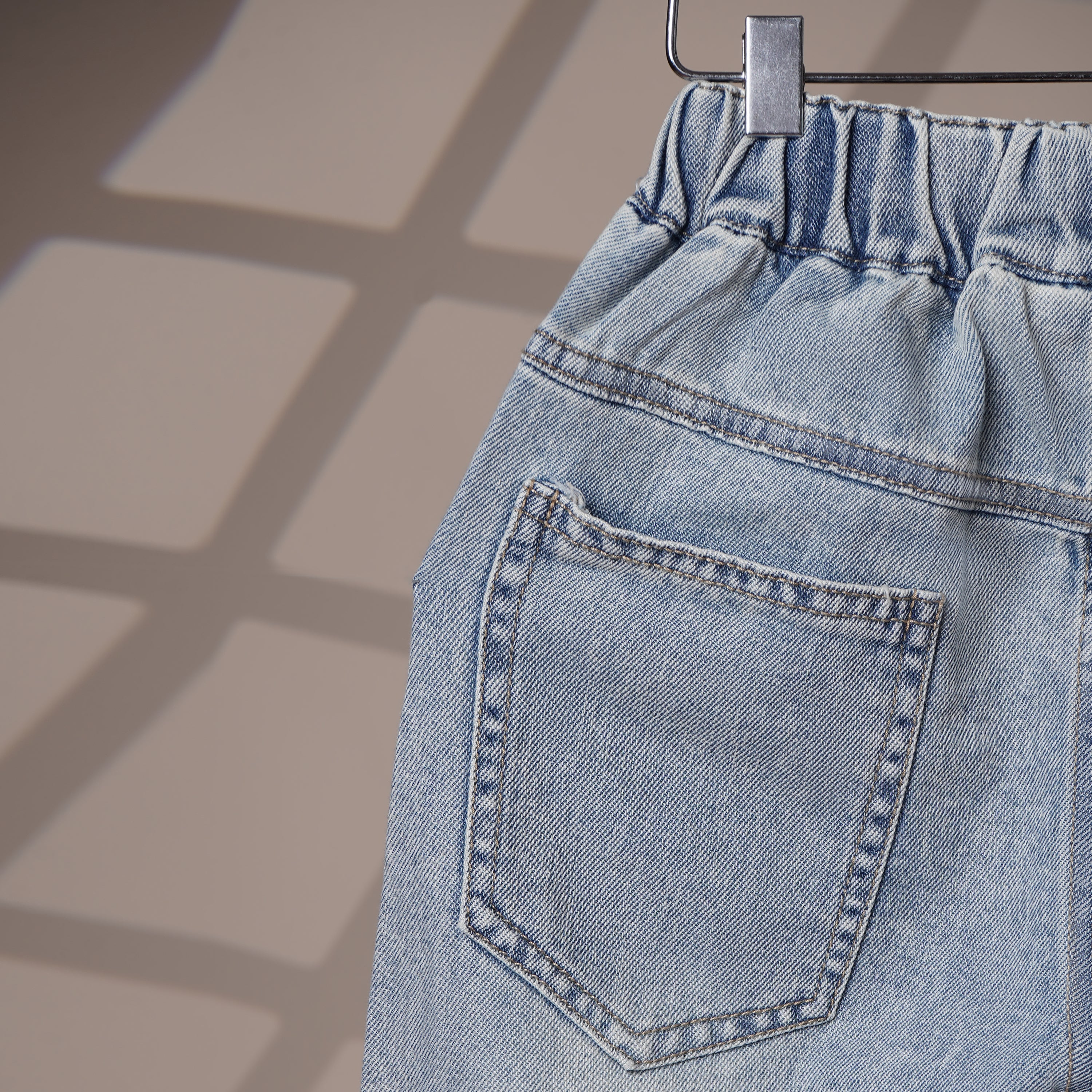 Mom N Genie Boy's Light Blue Patchwork Denim Jeans