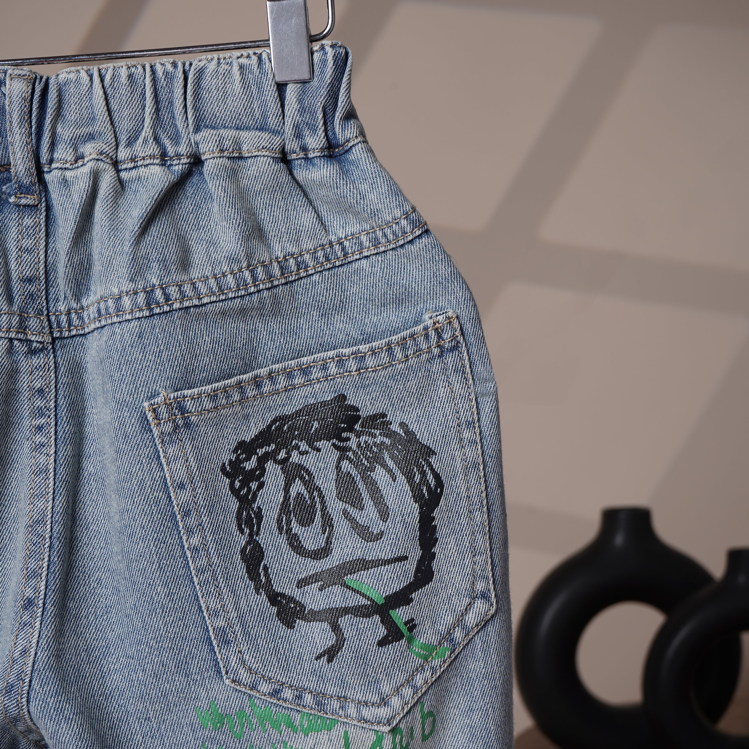 Mom N Genie Kids Denim Jeans with Graffiti Print