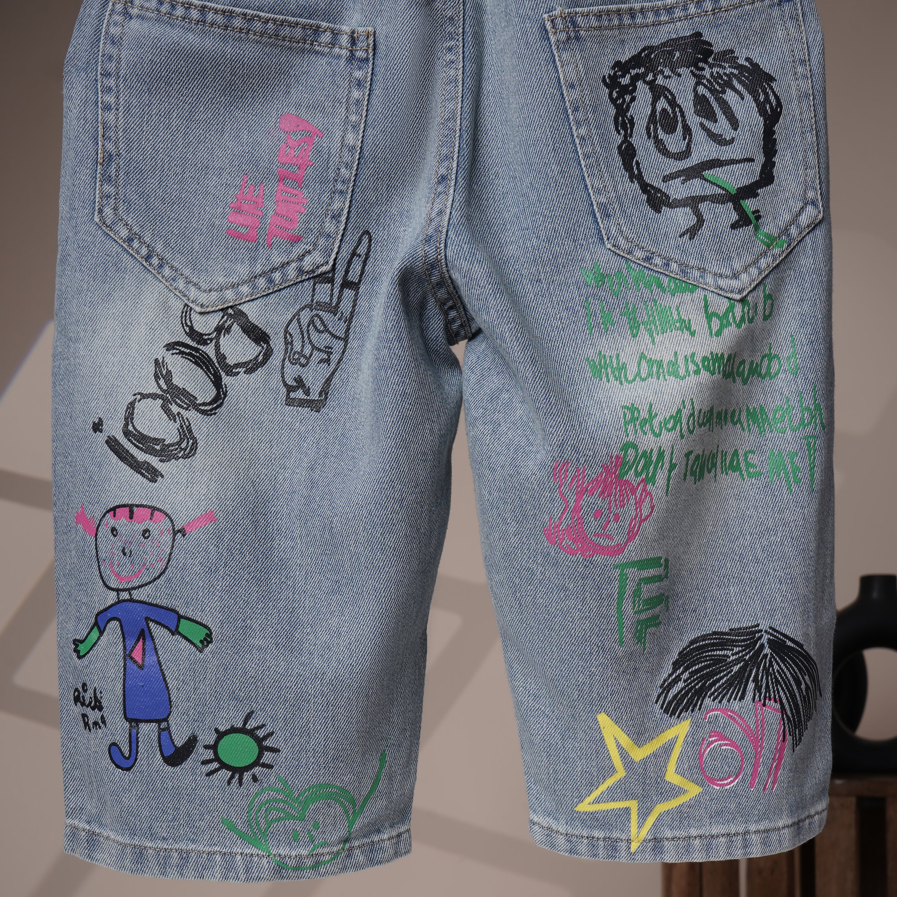 Mom N Genie Kids Denim Jeans with Graffiti Print