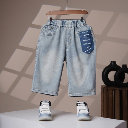 Mom N Genie Boy's Trendy Distressed Denim Shorts with Unique Pocket Design