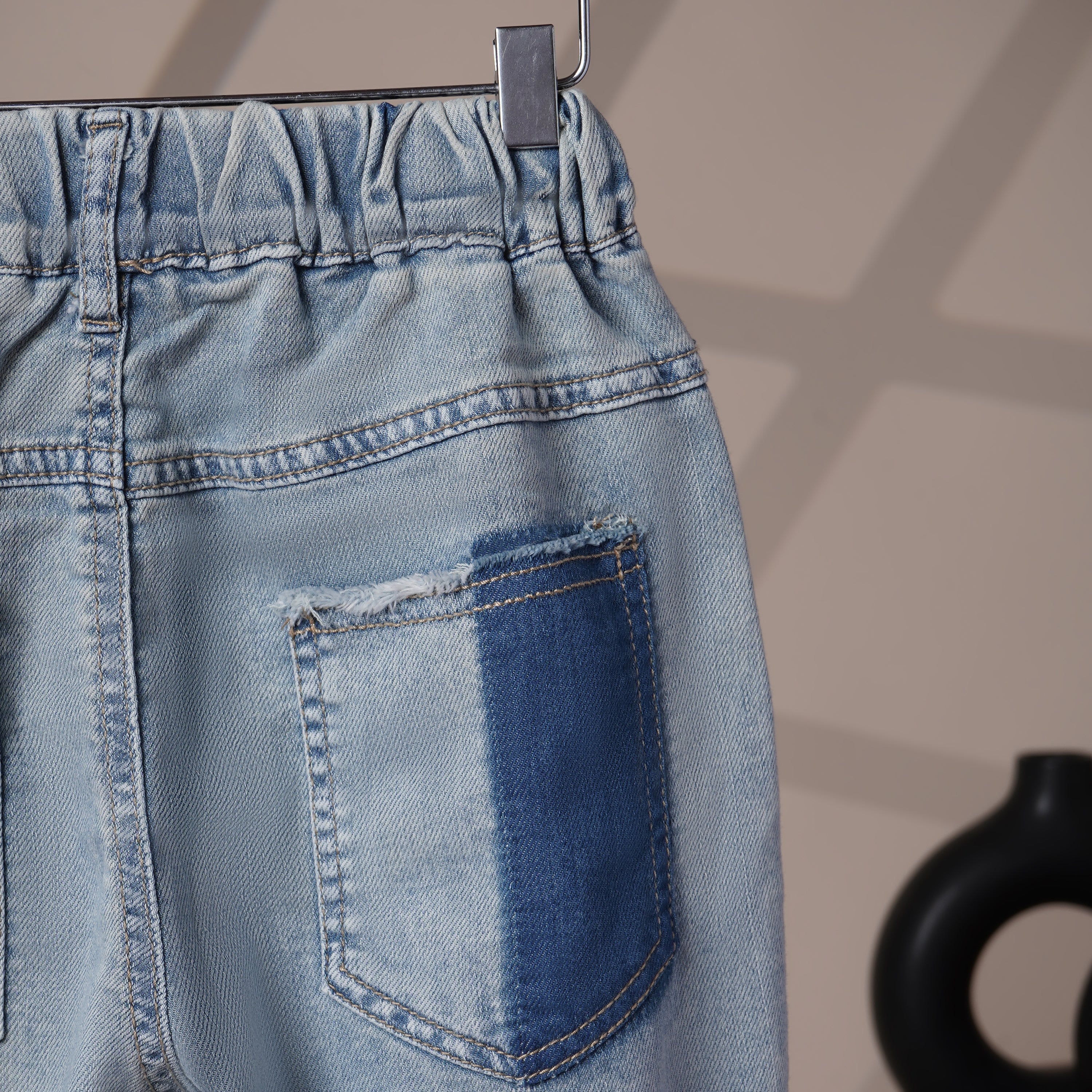 Mom N Genie Boy's Trendy Distressed Denim Shorts with Unique Pocket Design