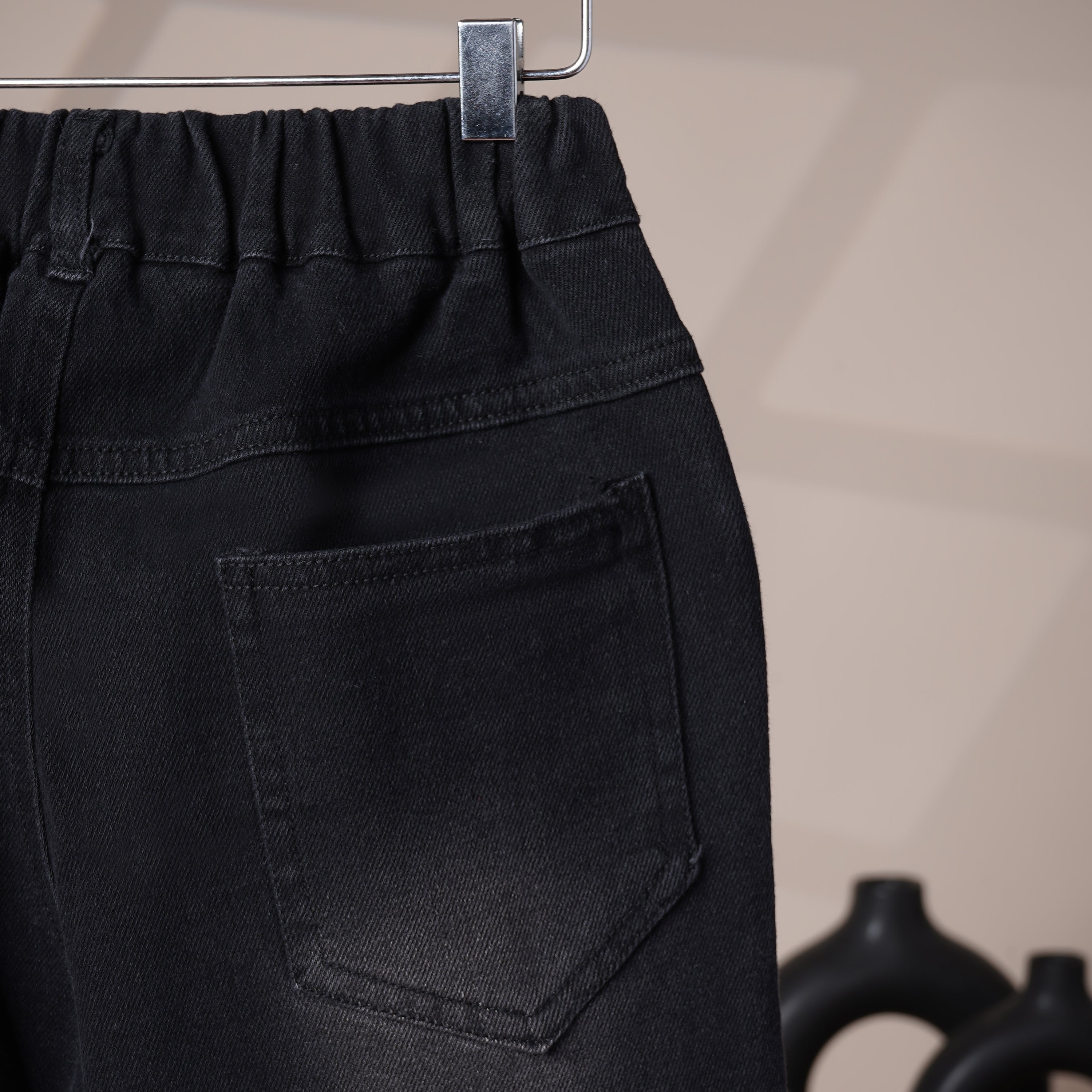 Mom N Genie Kids Black Washed Distressed Denim Jeans — Elastic Waist, Tapered Fit