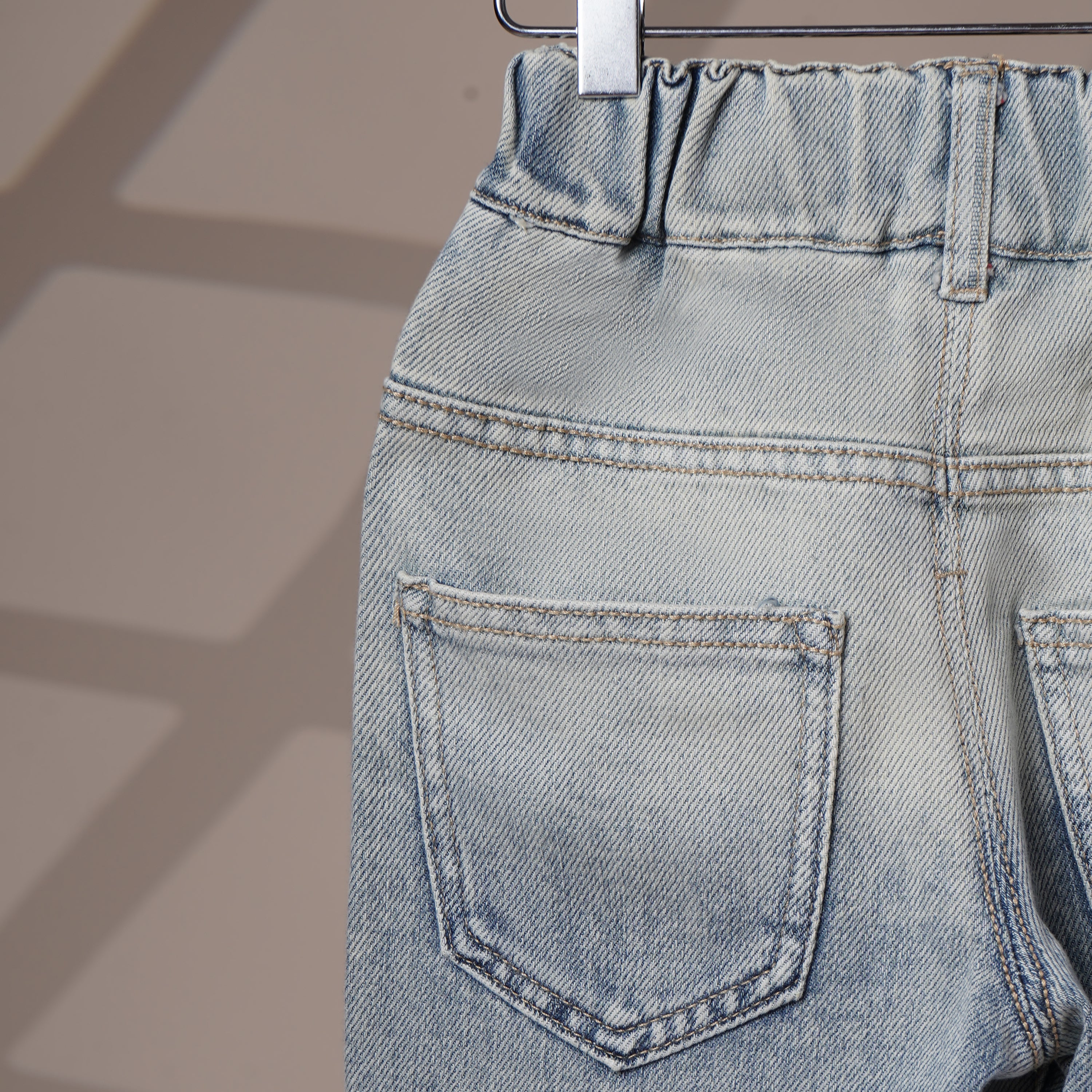 Mom N Genie Kids Light-Wash Panel Seam Jeans — Elastic Waist, Tapered Leg