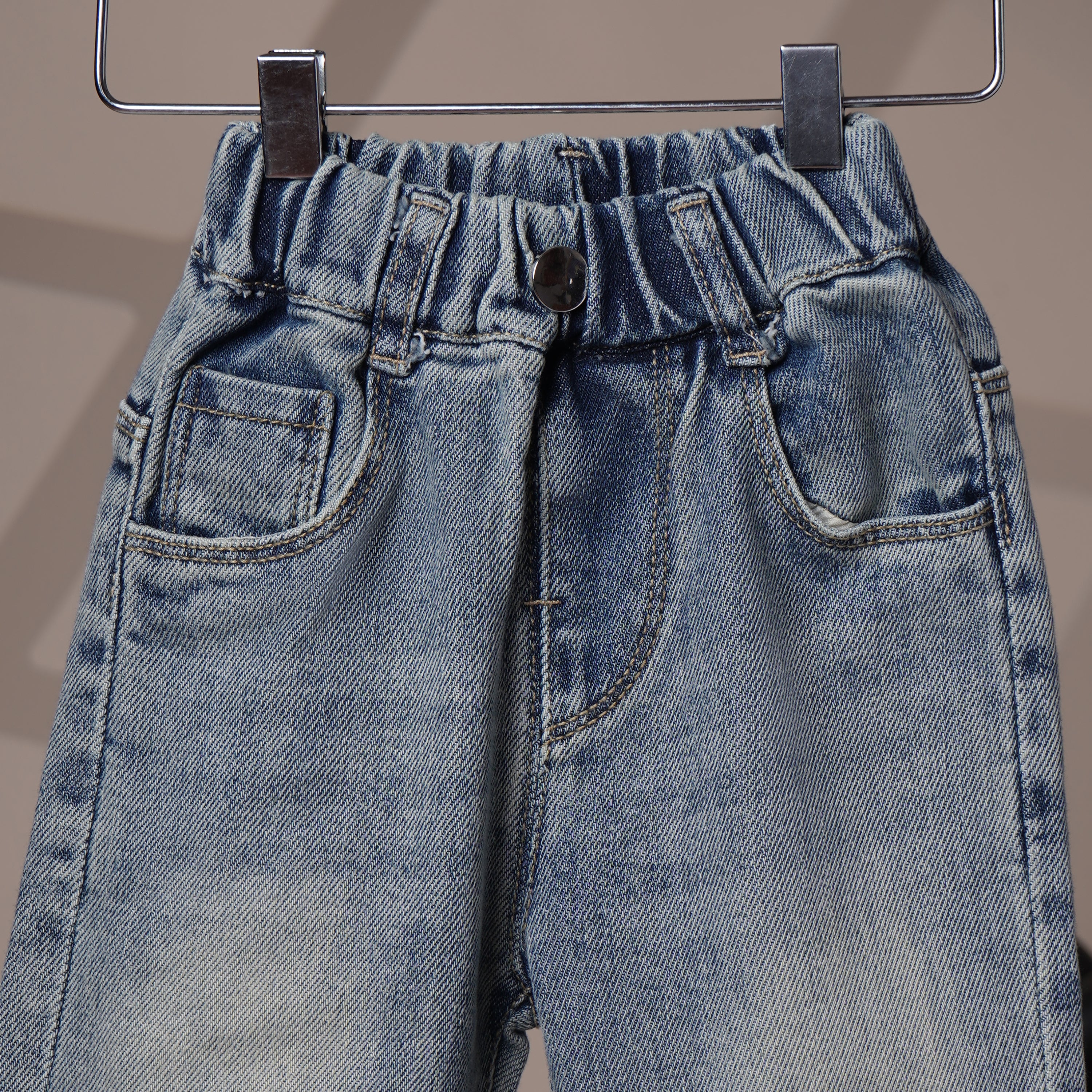 Mom N Genie Girl's Light-Wash Rolled Fray Hem Jeans — Elastic Waist