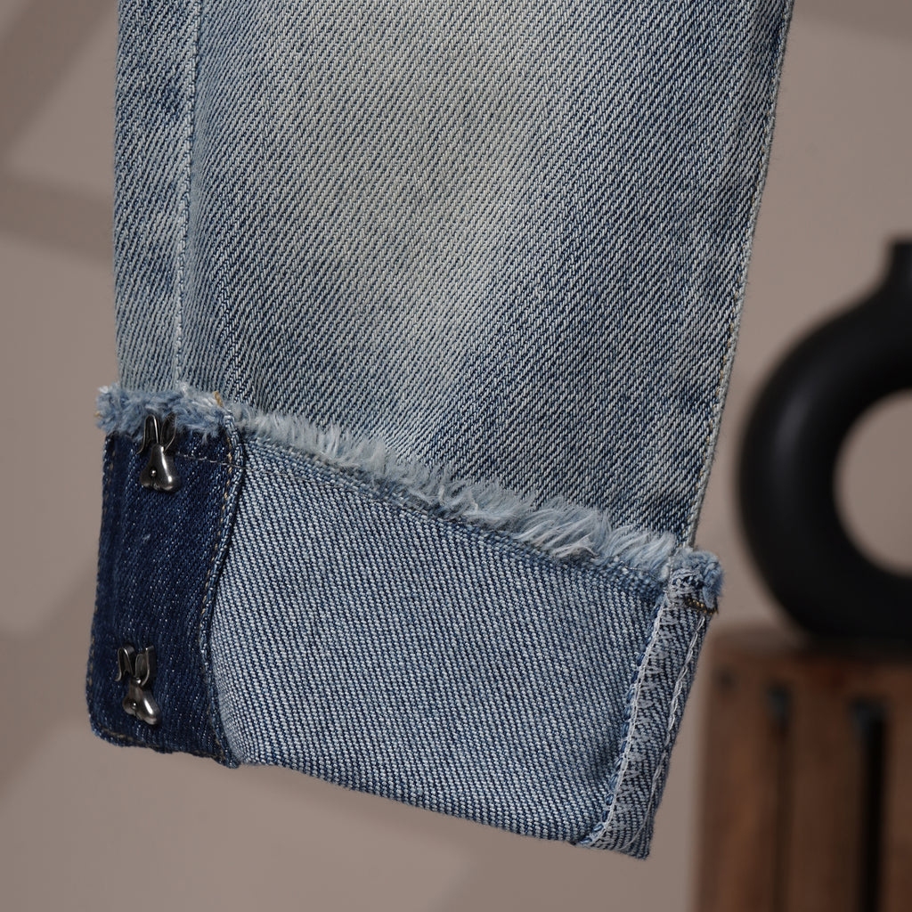 Mom N Genie Girl's Light-Wash Rolled Fray Hem Jeans — Elastic Waist