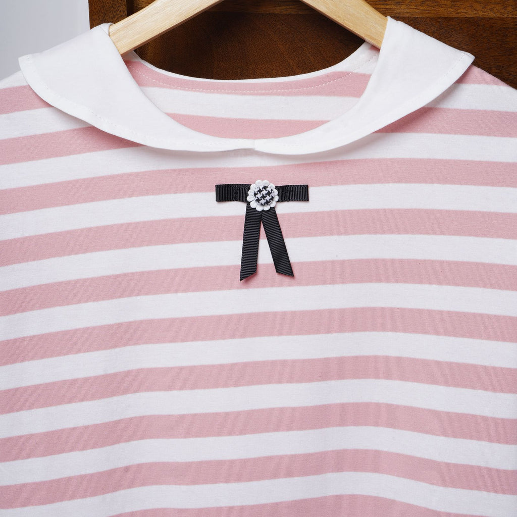 Mom N Genie Girls Striped Printed Cotton Tshirt
