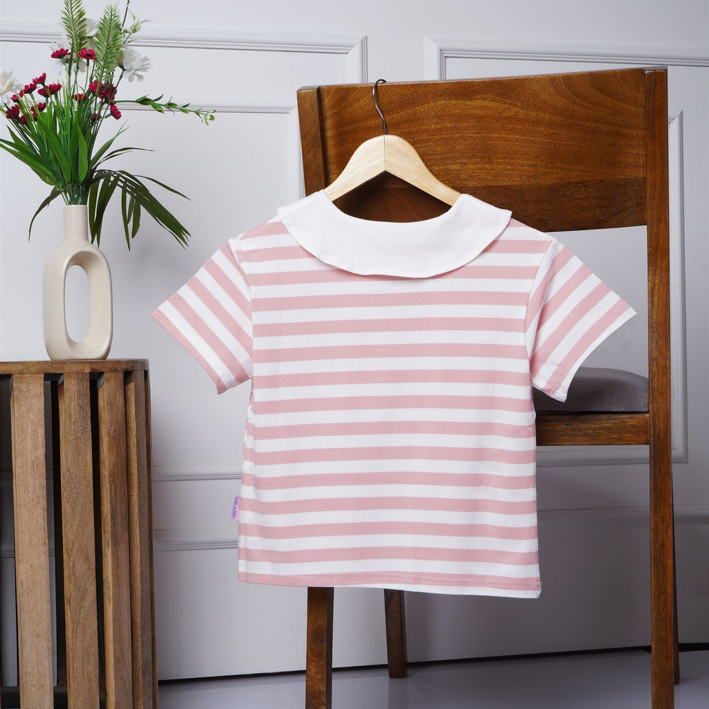 Mom N Genie Girls Striped Printed Cotton Tshirt