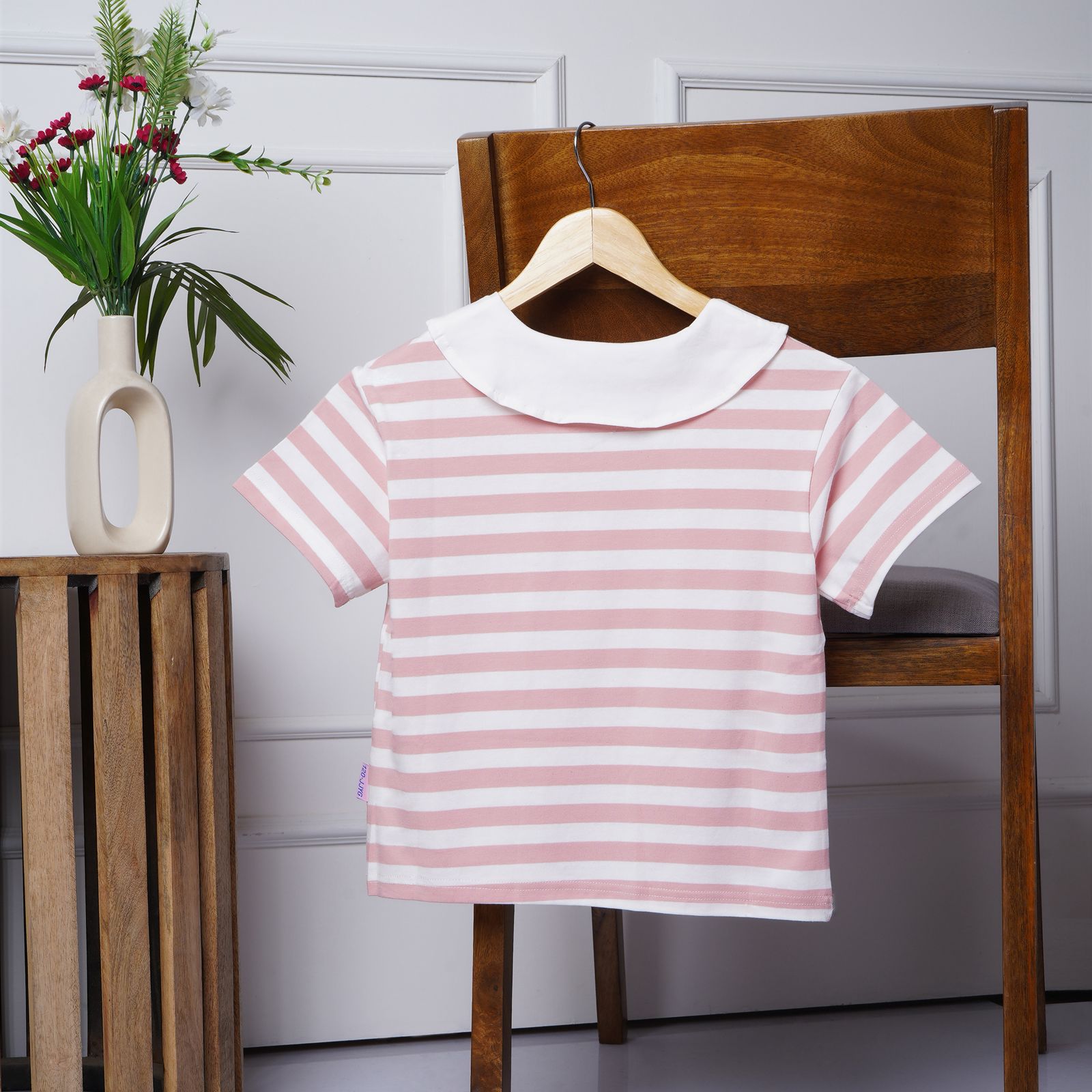 Mom N Genie Girls Striped Printed Cotton Tshirt